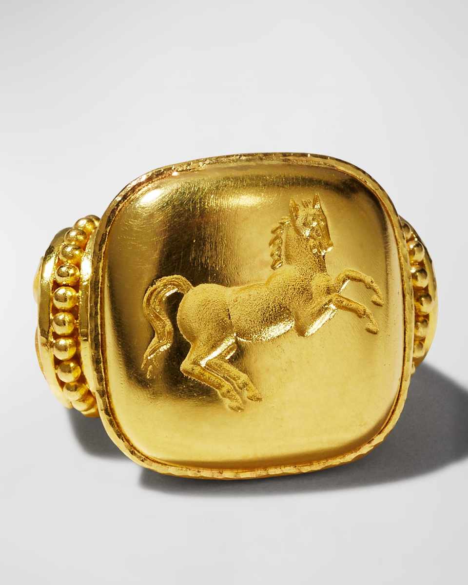 19k Yellow Gold 19x19 Gold Rearing Horse Ring Size